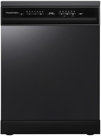 Russell Hobbs Freestanding Dishwasher, Class C, 14 Place Settings, 8 Wash Programs, 24-Hour Delay Start, Auto Door Open, Height Adjustable Basket and Flexible Cutlery Tray in Black, RH60DW10C1B