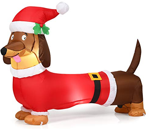 COSTWAY Aufblasbarer Weihnachtsdackel, 160 cm Weiner Hundedekoration, Weihnachtsdeko mit integrierten Lichtern, Polyestergewebe & Gebläse, beleuchtete Weihnachtsdekoration für außen, innen
