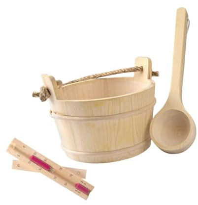 Barril y cucharón de madera para sauna y baño de vapor para sauna y hogar