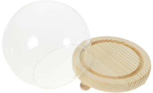 Homoyoyo Cloche Verre Transparent avec Socle Bois Rond Dome de Présentation Élégant pour Décoration de Table Centre de Table Verre pour Fleurs Séchées et Micro Paysage