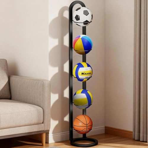 FARYODI Supporto per pallone da calcio a 5 livelli, supporto per palloni da calcio, in acciaio al carbonio, multistrato, per pallacanestro, calcio, pallavolo