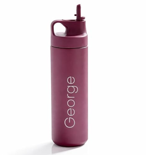 Engraved Personalised Water Bottle 500ml (Mauve), Vacuum Flask with Straw - 12 Hr Hot/24 Hr Cold Bottle | Luxury Engraved Insulated Stainless Steel Water Bottles