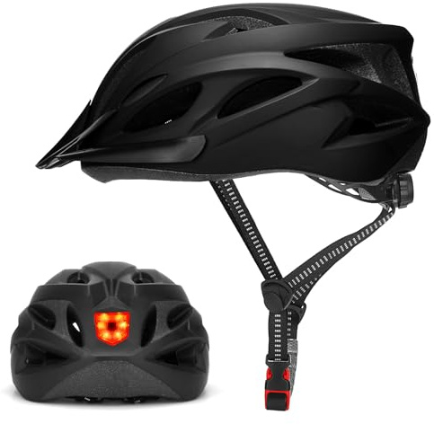 Fahrradhelm Erwachsene mit Licht, Verstellbarer Unisex Helm 57–62cm | Radhelm, Cityhelm Urban Fahrrad Helm für Damen und Herren, 3 Modi Verfügt,Erstellbares Design mit Abnehmbarer Visier,Leichter