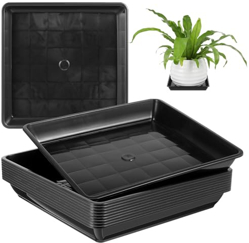 Toyvian 10 Pièces Lot de 10 Plateaux Carrés en Résine Noire 18X18 CM pour Pots de Fleurs en Plastique, Soucoupes Résistantes à la Chaleur, Accessoires Jardin Intérieur et Extérieur