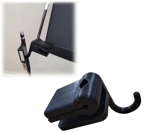 Bow Holder for Music Stand with Pencil Clip – Folding Bow Hook Organizer for Violin, Viola, Cello & Bass Players (Black)