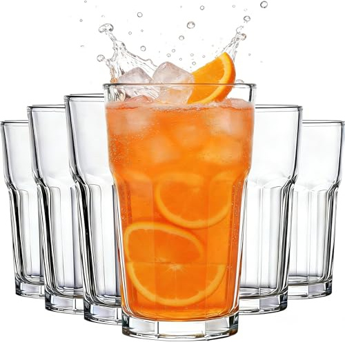 Water Glasses Set of 6, 340ml Clear Drinking Glasses, Highball Water Juice Glass Cups, Perfect for Water Juice Cocktails Milkshakes Soda and More, Dishwasher Safe