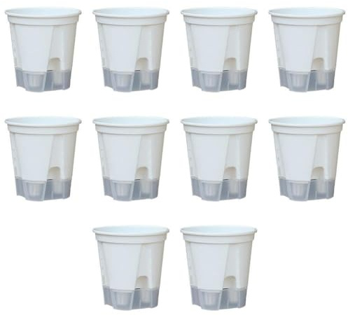 QOXEZY Lot de 10 pots de fleurs à arrosage automatique pour orchidées, en polypropylène respirant avec réservoirs inférieurs amovibles et trous de drainage (120)