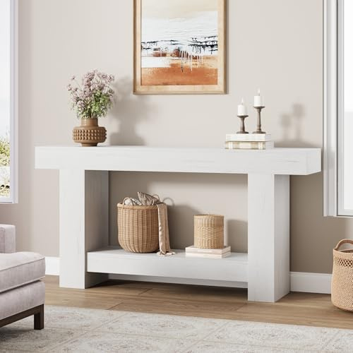 Thaookte Konsolentisch, 160 x 30 x 80cm, Beistelltisch, Flurtisch, Sofatisch Für Kleinen Raum, Konsolentisch Mit Stauraum Im Eingangsbereich Für Eingang, Flur, Wohnzimmer, Weiß