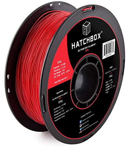 HATCHBOX TPU 3D Drucker Filament, Maßgenauigkeit +/- 0,03 mm, 1 kg Spule, 1,75 mm, Shore 95A, Rot