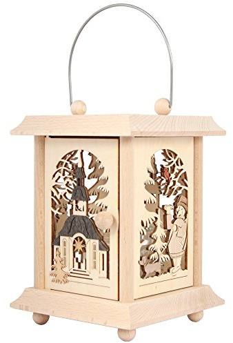 Drechslerei Kuhnert Tischlaterne/Teelichthalter - Motiv: Seiffen aus Edelholz - Maße: 11,5 x 11,5 x 17cm - Made in Germany