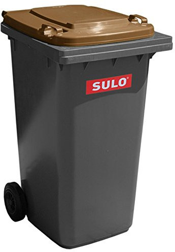 SULO Cubo de Basura 2 Ruedas, contenedor a Basura 80 L, Gris con Cubierta marrón (22284)