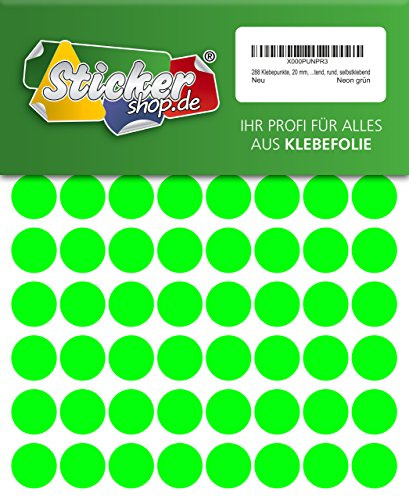 288 Klebepunkte, 20 mm, Markierungspunkte, Punkt, PVC, Vinyl, Folie, Neon, grün, rund, selbstklebend