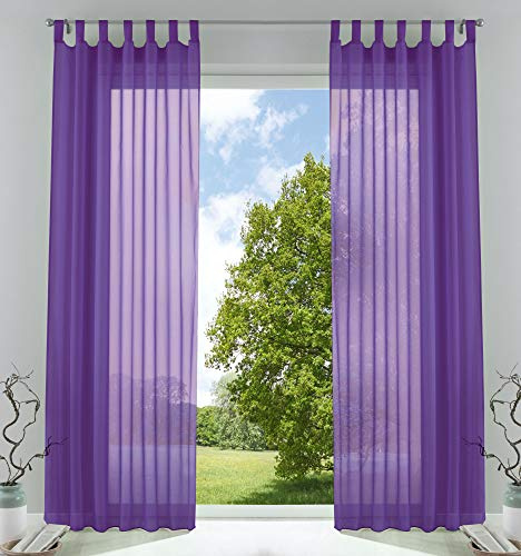Voile Gardine Schlaufenschal 2er-Set transparent Lila 225x140 »Bern« | Schlaufen abtrennbar für Gardinenschiene, eingenähtes Kräuselband, Bleibandabschluss, 100 % Polyester-Voile, waschbar 40 °C