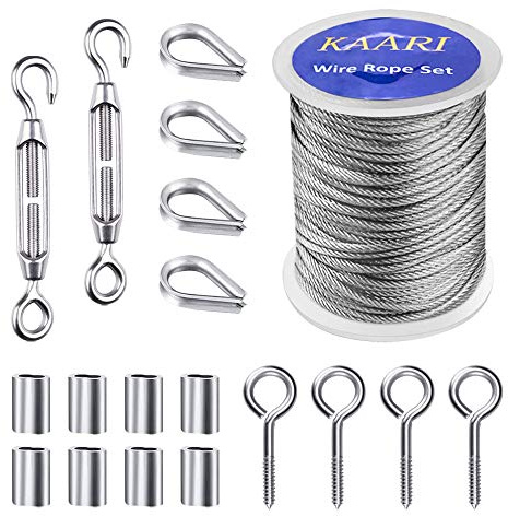 19 Stück M5 Edelstahl 304 Hook & Eye Spanner,Seilspann,Spannschlösser,Edelstahlseil Edelstahlseil-Kit（50 ft）
