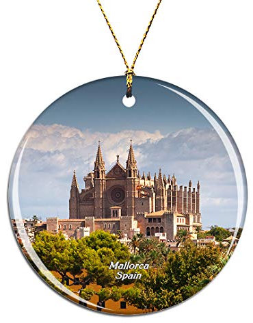 Weekino España Palma Mallorca Catedral Decoración de Navidad Árbol de Navidad Adorno Colgante Ciudad Viaje Colección de Recuerdos Porcelana 2.85 Pulgadas