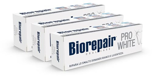 Biorepair, Zahnpasta Pro White, Zahnpasta Anticarie, Reparatur von Nagellack, Aufheller, antibakteriell, fluorfrei, 3 Packungen mit 75 ml