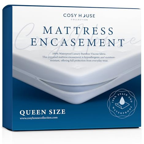 Cosy House Collection Matratzenschoner aus Bambus, wasserdicht, Premium-Fleckenschutz, geräuschloser Bezug bleibt kühl – 6-seitiger Matratzenbezug für bis zu 45.7 cm – Queensize-Bett