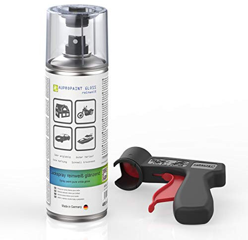 AUPROTEC Lackspray AUPROPAINT GLOSS weiß glänzend Sprühlack Glanzlack Auto Lack Spray 1x 400ml + 1x Original Pistolengriff