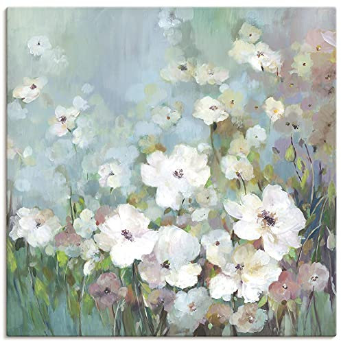 ARTLAND Wanddeko Leinwand Bilder Wandbild 70x70 cm Gemälde Blumenwiese Blüten Natur Blumen Boho Shabby Chic U2RR