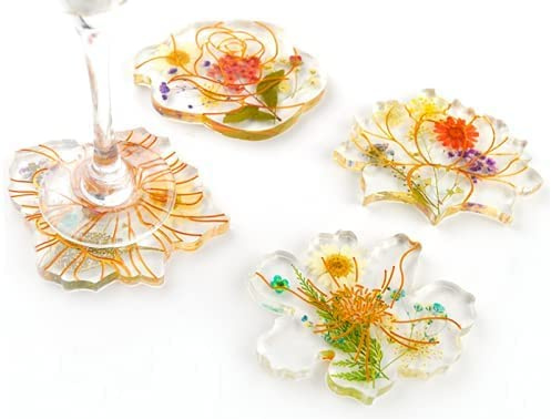 hifrom Blumenuntersetzer Silikonform, Epoxidharz Formen Set, 4 Stück Silikon Untersetzer Resin Gießharz Achat DIY Silikonformen Epoxidharz für Kerzenhalter, Home Kitchen