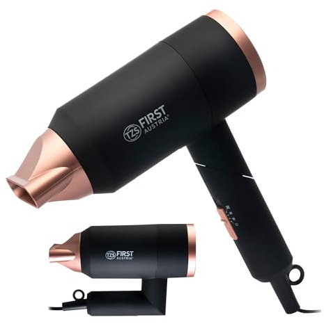 TZS First Austria Haartrockner, 1800 W, Reisefön, klappbar, schonendes Styling, Ionen-Funktion, gleichmäßige Wärmeverteilung, 2 Heizstufen, schwarz-rosé