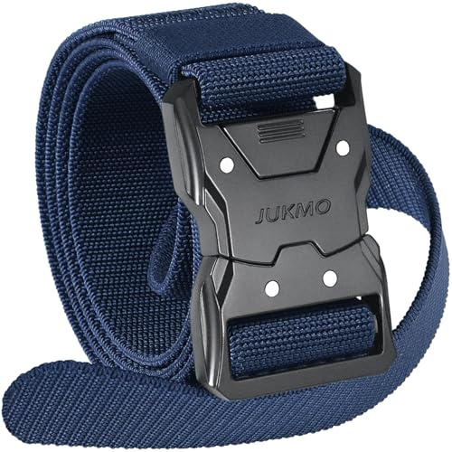 JUKMO Snabbfrigörande taktiskt bälte, vandringsbälte i nylonnät med kraftigt säkerhetsbältesspänne, för militärarbete, 3,8 cm (1,5 tum), BLÅ, Medium-for Waist 36-42 (Length 49)