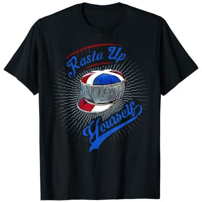 Rasta Up Yourself Lederhut, Artwork in Rot, Weiß und Blau T-Shirt