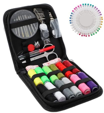 Kit de Costura de 112 piezas, Costurero Accesorios Costura, Estuche portatil de Accesorios para Viajes, Principiantes, Hogar, reparaciones, arreglos de ropa y emergencias