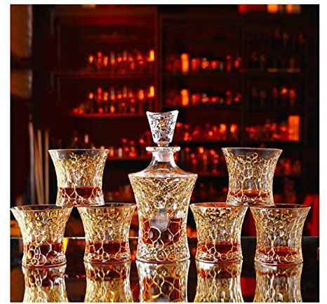 Vasos Whisky Cristal Juego De 7 Piezas Decantador De Whisky De Cristal Dorado, Botella De Vino Extranjera Retro, Copa De Vino Tinto, Juego De Vino Adecuado For Regalo For El Hogar (Color : C)