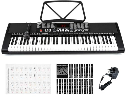 Crystals® 61 Keys Teaching Type Electronic Keyboard Digital Music Instrument Piano & Microphone - Black