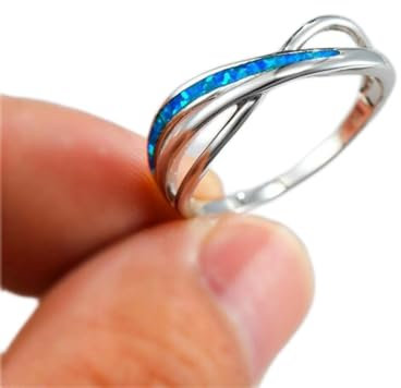 STOPI Netter Weiblicher Blauer Weißer Opal-Ring-Klassische Silberne Farbe Dünne Hochzeits-ohrring-Charme-Hohle Kreuz-verlobungsringe Für Frauen