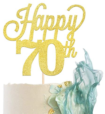 SYKYCTCY 1 Pack Happy 70th Cake Topper Glitter Number 70 Seventy Birthday Cake Pick Decorations for Cheers to 70 Years Old 70th Birthday Wedding Anniversary Party Supplies Gold
