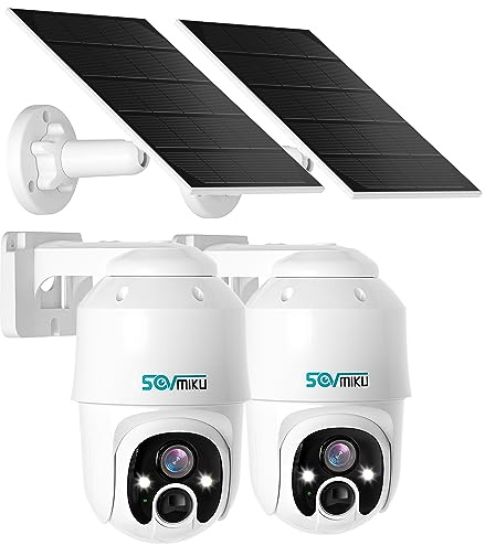 SOVMIKU 2A1 4MP Solar Security Camera Wireless Outdoor,2-Years Free Cloud Storage,Two Way Audio,Easy to Setup,Motion Detection,360° View,Pan/Tilt, Color Night Vision, Audible Flashlight Alarm,SD Slot