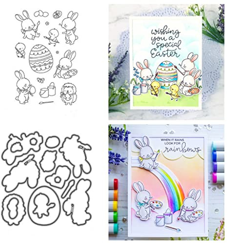 Sredwtk Ostern Stempel und Stanzen Set,Silikonstempel und Stanzen Set,Stanzschablonen und Stempelset,Clear Stamp und Stanzschablone Für DIY Scrapbooking Fotoalbum Dekor Karten