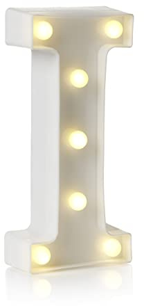 Auraglow LED Leuchtschild Buchstabe I, Batteriebetriebene Partydeko | Warmweiß Acryl Design, Wandmontage oder freistehend, 4 Stunden Timer, für Geburtstag, Hochzeit und Feiern
