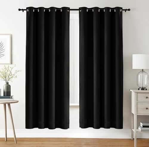 Utopia Bedding Tende Oscuranti Per Interni 2 pezzi (140x220 cm, Nero), Tende Termiche Isolanti per interni Per Camera Da Letto e Soggiorno