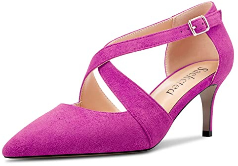 Saekcted Femmes Mi Aiguille Talon Heel Pointu Bout Escarpins Lanières Cheville Lanières Croisées Boucle Party Dress Chaussures