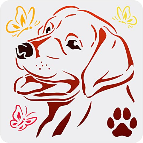 FINGERINSPIRE Hundeschablone 30x30 cm Ausgehöhlte Malschablone Labrador Hundeschablone Schmetterlingsschablone Hundepfotenabdruck Zeichenschablone Kunststoff PET Schablone Für Wand Boden Dekoration