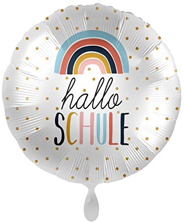 Folienballon Schulanfang 'Hallo Schule' Luftballon Geschenk Schulkind zur Einschulung Schulstart Schulbeginn Ballon Regenbogen, Made in EU, Helium geeignet