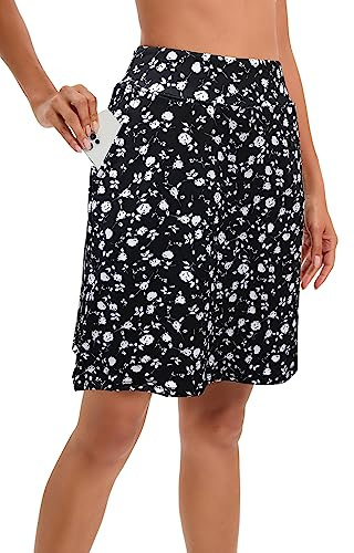 Timuspo Ropa Deportiva Mujer Pantalones Longitud de la Rodilla Falda de Tenis de Cintura Alta con Pantalones Debajo Deportes de Golf