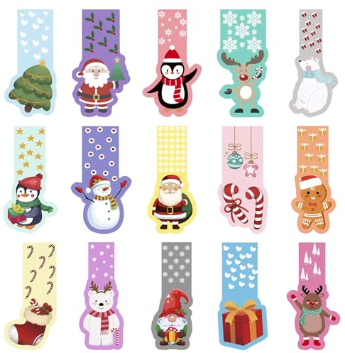 30 Stück Weihnachten Lesezeichen Kinder, Magnetische Lesezeichen Bunt, Weihnachtsgeschenke Magnetic Markings Santa Schneemann Seitenclips Markierungen, lesezeichen Clips für Kinder Studenten (A)