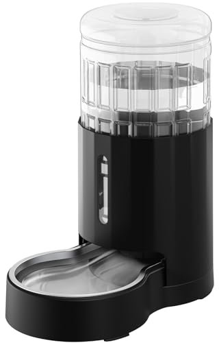 JUNSPOW 4L Trinkwasserspender für Haustiere mit Edelstahlschüssel, automatischer Schwerkraft-Katzenwasserspender, sichtbares Fenster, sicher und ohne Stecker für Haustiere, schwarz