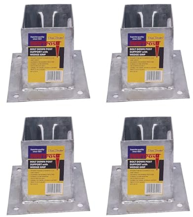 4 x Fence Post Holder 75mm posts Support Bolt Down Shoe Anchor Wedge Grip Galvanised for 75mm x 75mm posts (3) Eliza Tinsley Swiftpost, Pack of 4