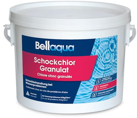 Bellaqua Chlore Choc Piscine 3kg – Traitement Choc Puissant – Granulés de Chlore Choc Rapide pour Piscine – Désinfection Immédiate Eau Trouble ou Verte