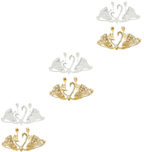 STOBAZA 6pièces Décoration De Gâteau Anniversaire Métal Couronne Forme De Cygne Éléments De Fête Élégants Ornements Perles Artificielles Accessoires De Gâteau Doré Et Argenté