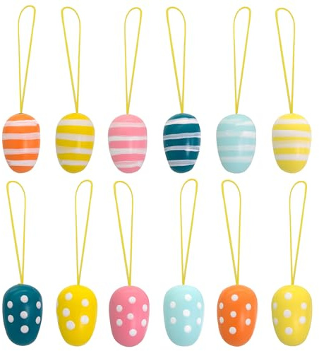 Papiertiger 12 Holzeier zum Hängen | Pastell, Medium-Large (3cm) - mit Kordel | Natürliche Osterdekoration mit stilvollem Charme