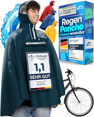 NEXTCOVER® NEU Regenponcho Fahrrad für Damen & Herren - mit [AquaShield 2.0] Technologie I Regenponcho Wandern, Fahrrad-Regencape, Angel Poncho, Regenponcho Herren, Regencape Damen wasserdicht Fahrrad