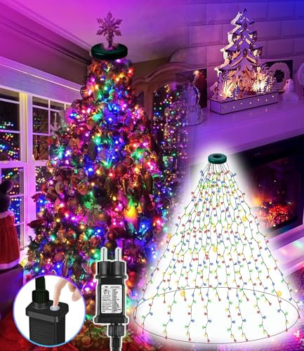 DOTWAYAW Lichterkette Weihnachtsbaum Mehrfarbig, 2M 280 LED Weihnachtsbaumbeleuchtung mit Ring und 8 Stränge Lichterkette, Wasserdicht Christbaumbeleuchtung für Weihnachtsbaumschmuck