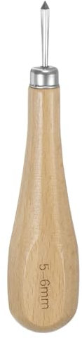 QUARKZMAN Alène de Couture à Main 5mm en Forme de Losange pour Perforer le Cuir avec Manche en Bois pour Travaux de Couture, Réparation et Bricolage Fait Main, Couleur Bois