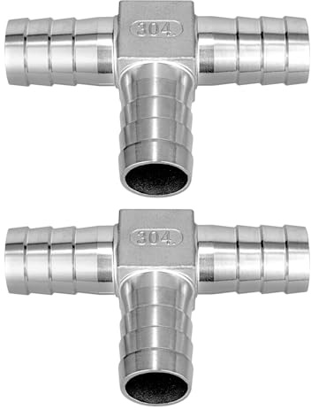 304 Stainless Steel Hose Barb Fitting 3/4 Barb x 3/4 Barb x 3/4 Barb 3 Way Tee T Shape Joint Splicer Mender Fitting Union for Water Fuel Air 2PCS